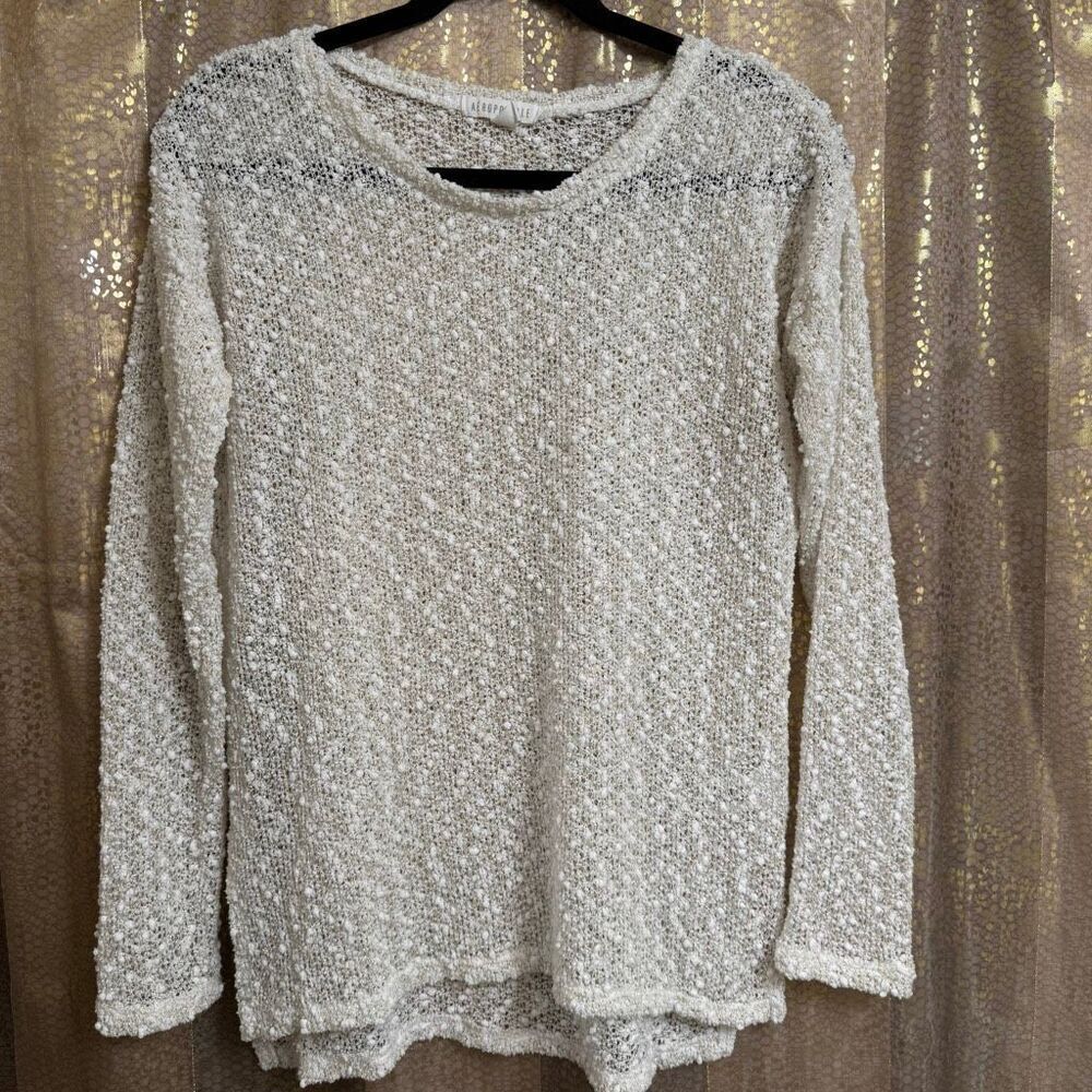 Aeropostale‎ Ivory Metallic Gold Semi Sheer Popcorn Knit Sweater Medium